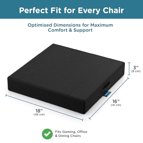 ComfyHug Seat Cushion – High-Resilience Foam with Air Mesh Cover | Ergonomic Support for Long Sitting in Office, Car, Wheelchair & Home (18 x 16 x 2.5 Inch, Black) - Image 4