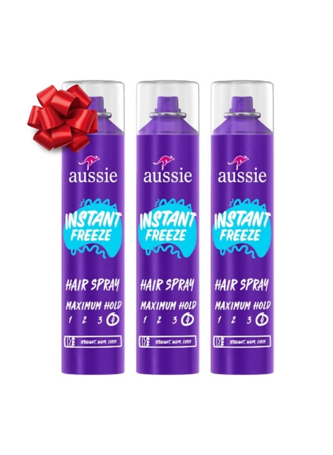 Aussie Instant Freeze Hair Spray for Extreme Hold, Infused with Jojoba Oil & Sea Kelp, Long-Lasting All-Day Hold, Fresh Citrus Scent, Safe for All Hair Types, 10 Fl Oz, 3 Pack - Image 1