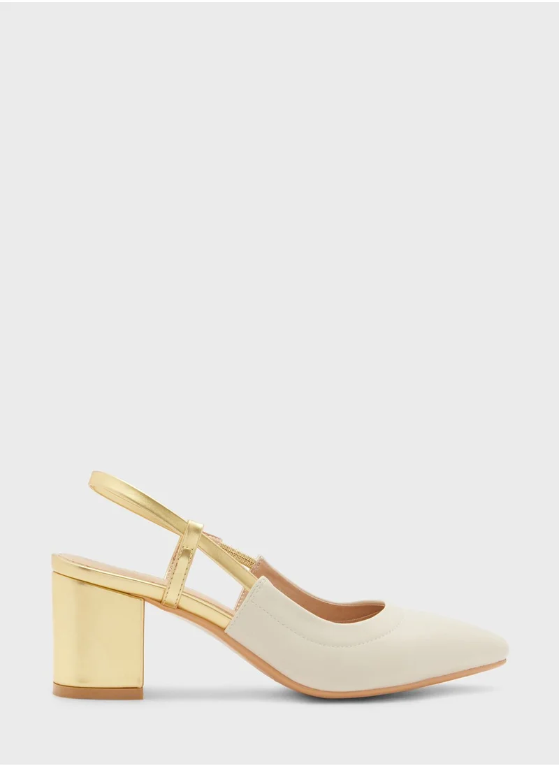 Khizana Colourblock Block Heel Slingback Pointed Pump