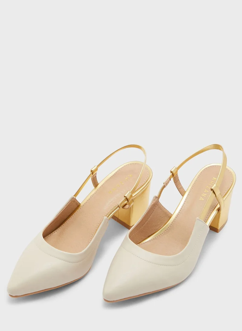 Khizana Colourblock Block Heel Slingback Pointed Pump