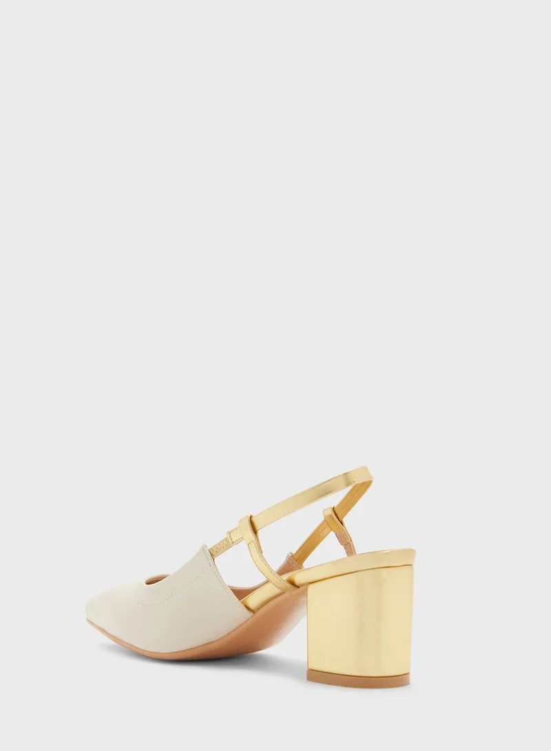 Khizana Colourblock Block Heel Slingback Pointed Pump