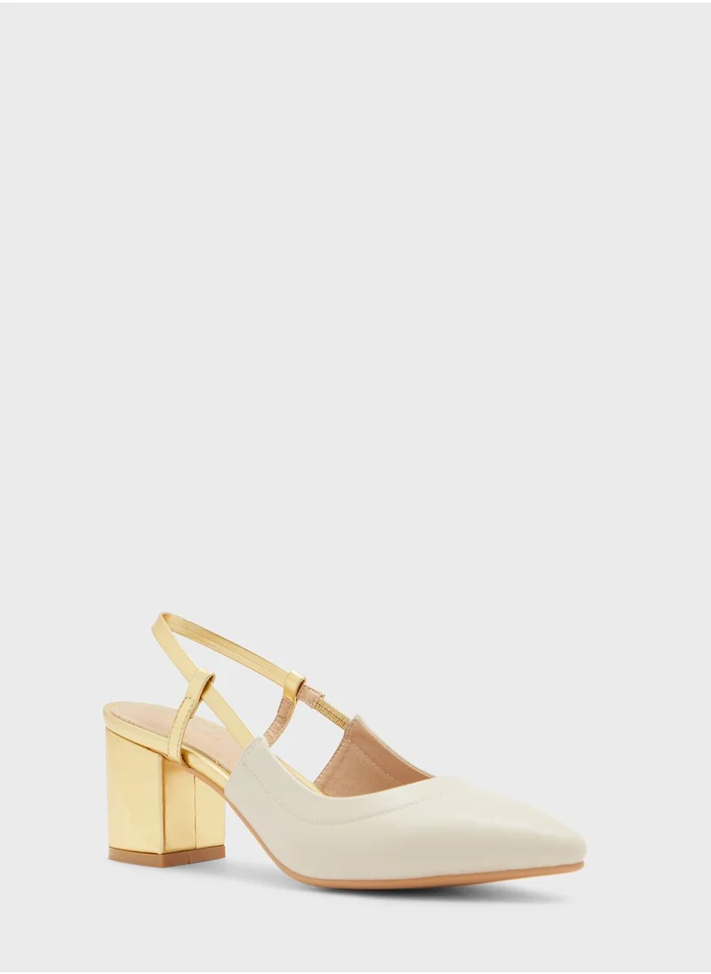 Khizana Colourblock Block Heel Slingback Pointed Pump