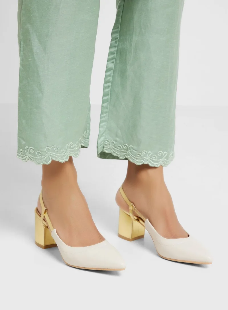 Khizana Colourblock Block Heel Slingback Pointed Pump