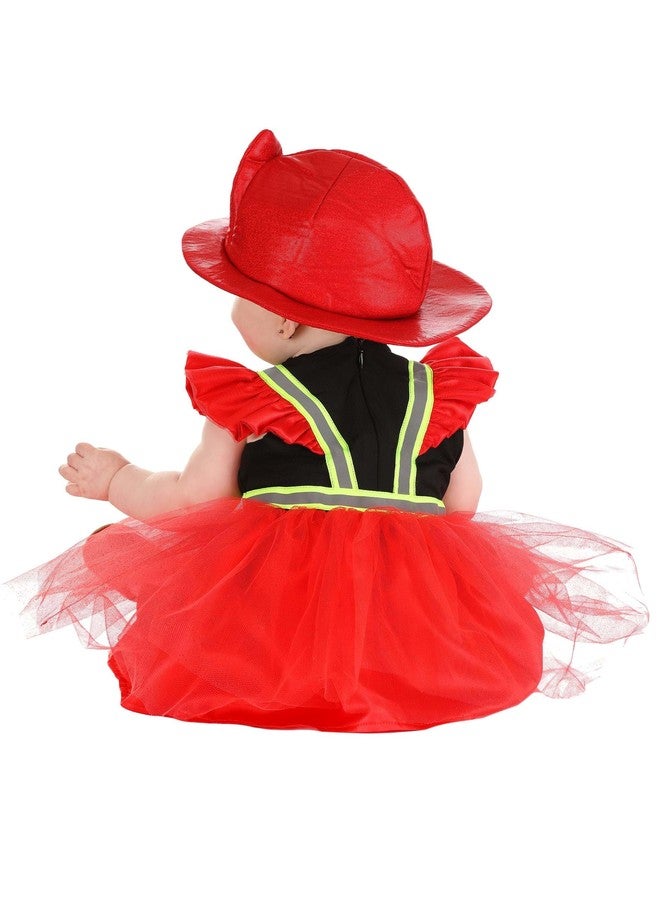 Fun Costumes Infant Firefighter Costume Dress - Baby Fire Chief Frilly Skirt Reflective Tape Uniform Outfit, Dress & Helmet - 6/9 Months - Red - Image 3