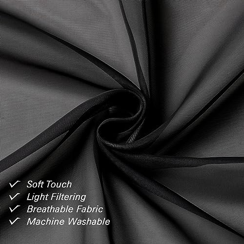 Lecloud 36 Inch Black Curtains Sheer Tiers for Kitchen Set of 2 Pieces, Dual Rod Pocket Window Small Curtain for Bedroom, Elegant Living Room Bathroom Cafe Cupboard Gauzy Tiers, 40W x 36L Inch - Image 4