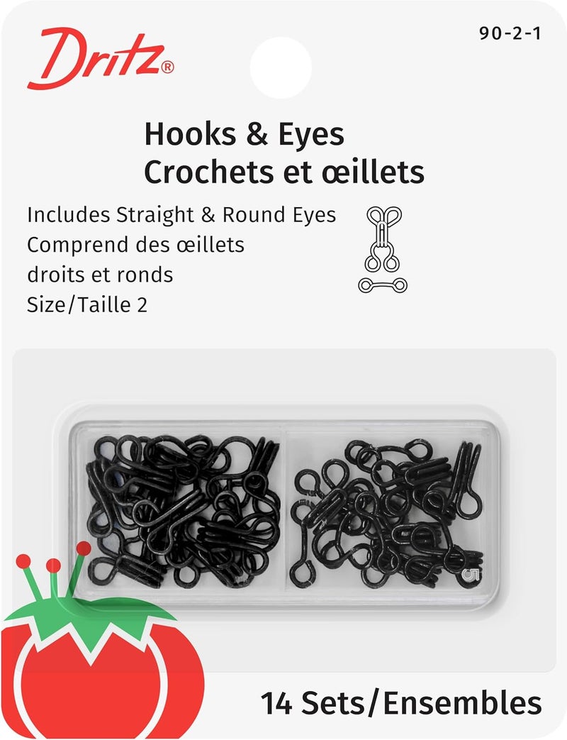 Dritz Hooks and Eyes, Size 2, 14 Count, Black-Steel - Image 1
