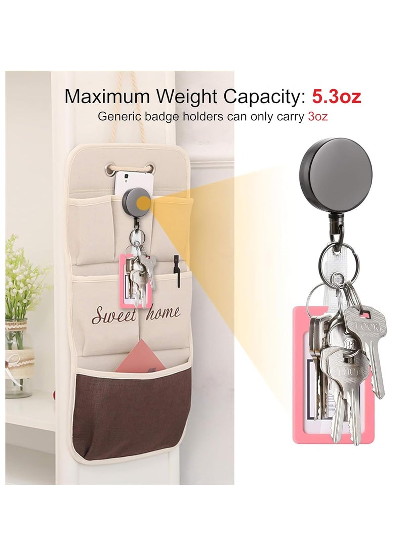 MJZ - 2 Pack Heavy Duty Retractable Badge Holder Reel, Metal ID Badge Holder with Belt Clip Key Ring for Name Card Keychain [All Metal Casing, 27.5" Fiber Cord, Reinforced Id Strap] - Image 1
