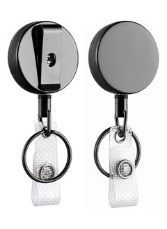 2 Pack Heavy Duty Retractable Badge Holder Reel, Metal ID Badge Holder with Belt Clip Key Ring for Name Card Keychain [All Metal Casing, 27.5" Fiber Cord, Reinforced Id Strap]