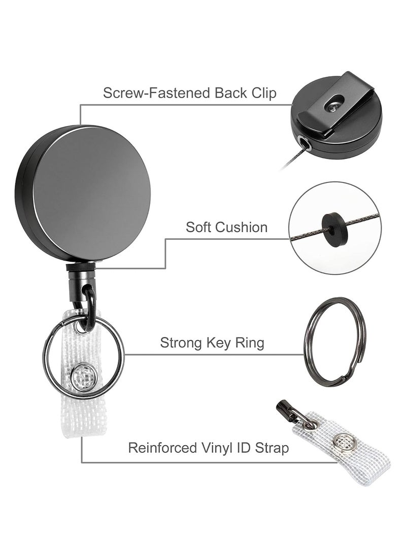 MJZ - 2 Pack Heavy Duty Retractable Badge Holder Reel, Metal ID Badge Holder with Belt Clip Key Ring for Name Card Keychain [All Metal Casing, 27.5" Fiber Cord, Reinforced Id Strap] - Image 1