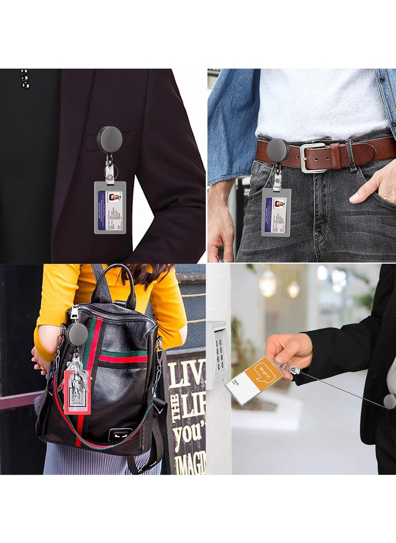 MJZ - 2 Pack Heavy Duty Retractable Badge Holder Reel, Metal ID Badge Holder with Belt Clip Key Ring for Name Card Keychain [All Metal Casing, 27.5" Fiber Cord, Reinforced Id Strap] - Image 1