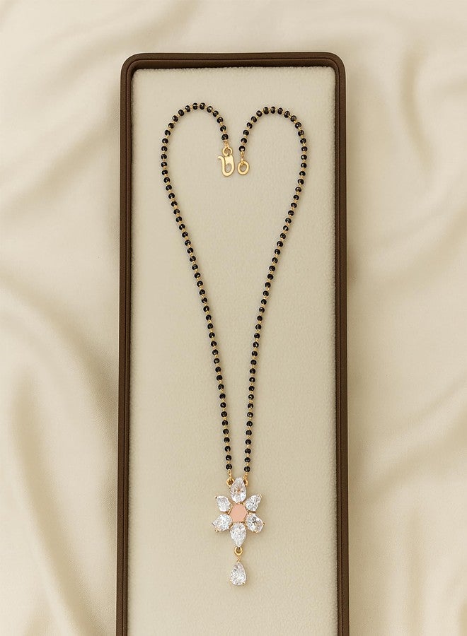 SHANKHRAJ MALL Elegant Floral Diamond CZ Mangalsutra for Women | Black Bead Chain with Gold-Plated Pendant | Traditional Ethnic Gift for Wife (A233) - Image 3