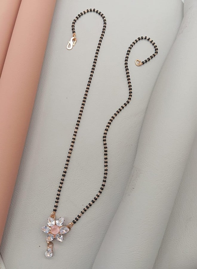 SHANKHRAJ MALL Elegant Floral Diamond CZ Mangalsutra for Women | Black Bead Chain with Gold-Plated Pendant | Traditional Ethnic Gift for Wife (A233) - Image 4