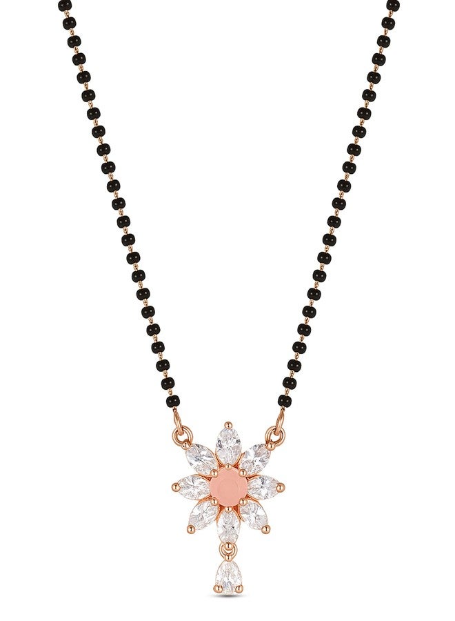 SHANKHRAJ MALL Elegant Floral Diamond CZ Mangalsutra for Women | Black Bead Chain with Gold-Plated Pendant | Traditional Ethnic Gift for Wife (A233) - Image 1
