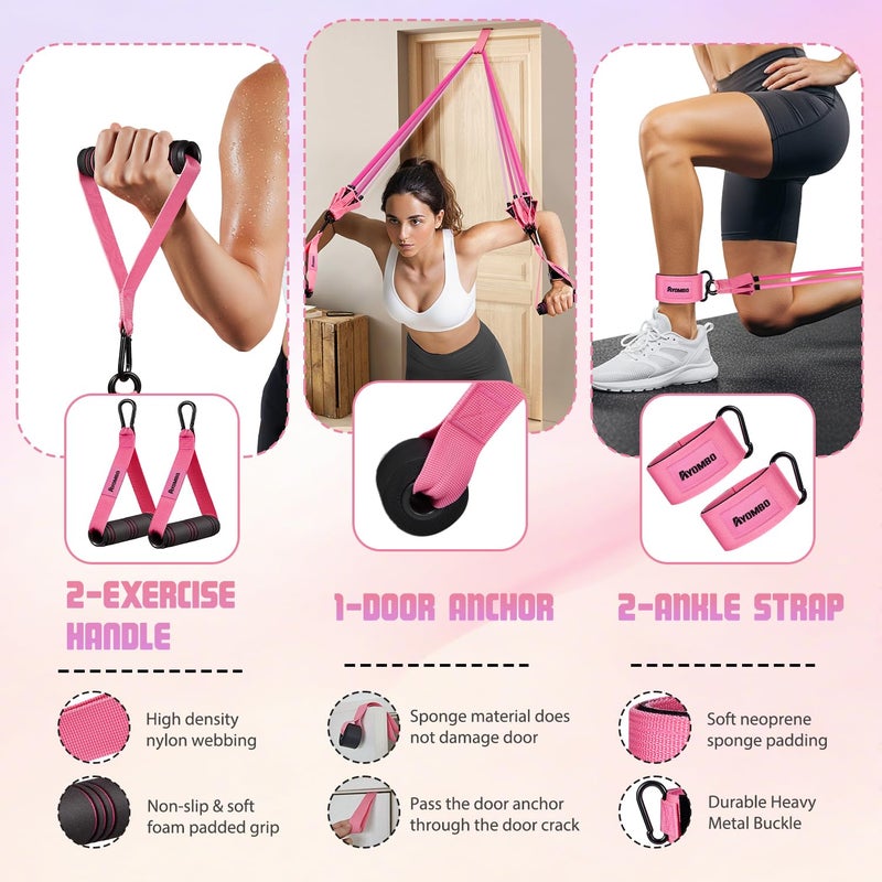 Ayombo Resistance Bands, Exercise Bands with Handles for Working Out, Fitness Bands for Women, Workout Equipment Home Gym, Training Bands with Door Anchor, Ankle Straps, Shape Body, Physical Therapy - Image 5