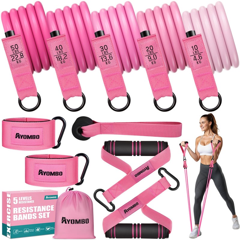 Ayombo Resistance Bands, Exercise Bands with Handles for Working Out, Fitness Bands for Women, Workout Equipment Home Gym, Training Bands with Door Anchor, Ankle Straps, Shape Body, Physical Therapy - Image 1
