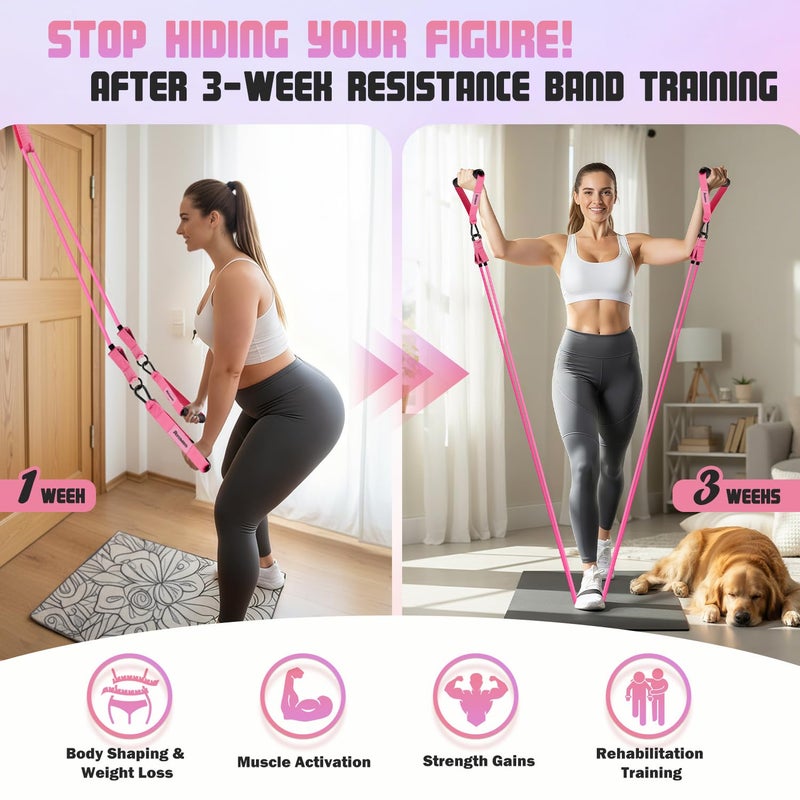 Ayombo Resistance Bands, Exercise Bands with Handles for Working Out, Fitness Bands for Women, Workout Equipment Home Gym, Training Bands with Door Anchor, Ankle Straps, Shape Body, Physical Therapy - Image 3