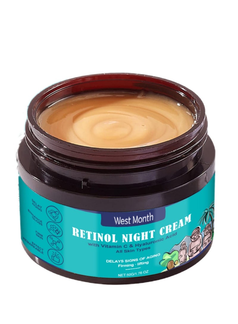 West&Month Korean Retinol Anti Aging Night Cream with Hyaluronic Acid & Vitamin C |Discover young, wrinkle-free & radiant skin| Anti aging cream for oily & dry skin| For Men & Women|Korean Skin Care|50gm - Image 1