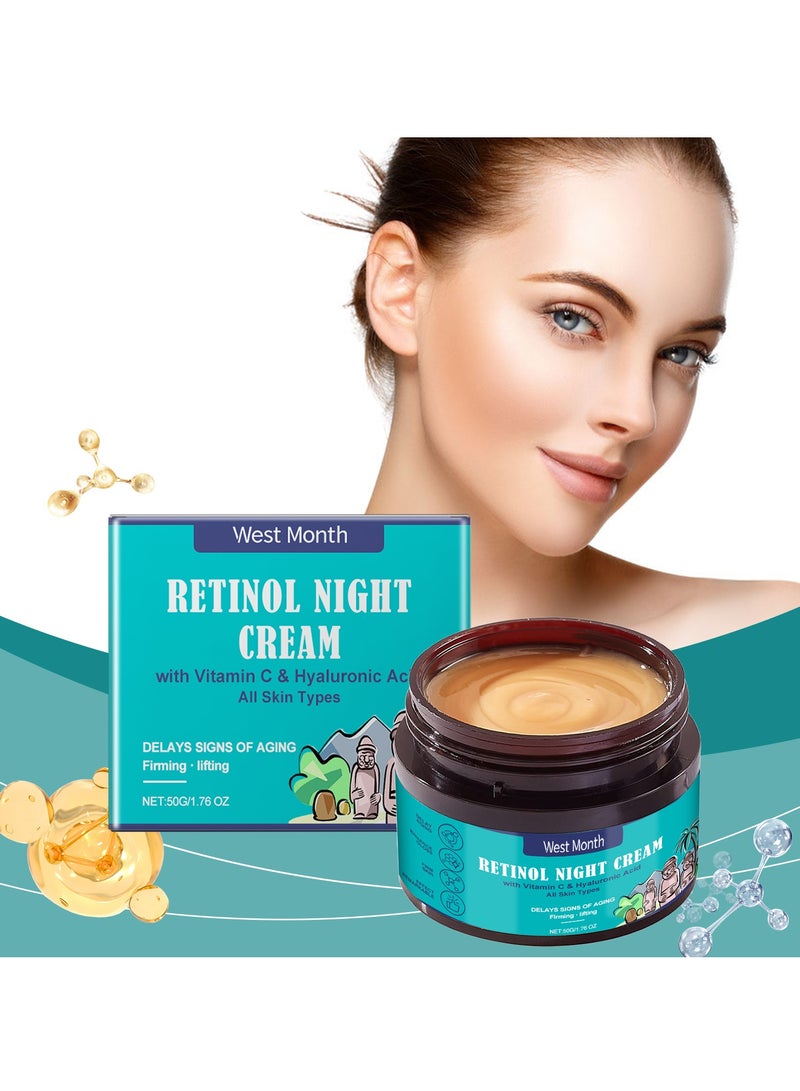West&Month Korean Retinol Anti Aging Night Cream with Hyaluronic Acid & Vitamin C |Discover young, wrinkle-free & radiant skin| Anti aging cream for oily & dry skin| For Men & Women|Korean Skin Care|50gm - Image 5