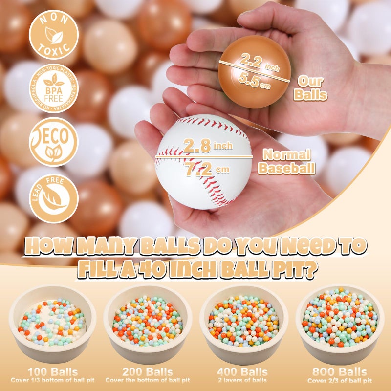 GOGOSO Ball Pit Balls for Toddler Baby Plastic Playballs Kids Soft Pastel Pelotas NonToxic BPAFreeBeigeGoldWhite100 Balls - Image 3