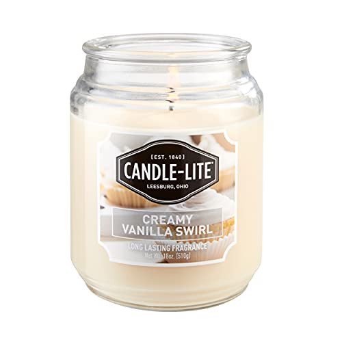 CANDLE-LITE Candlelite Scented Candles Creamy Vanilla Swirl Fragrance One 18 oz SingleWick Aromatherapy Candle with 110 Hours of Burn Time OffWhite Color