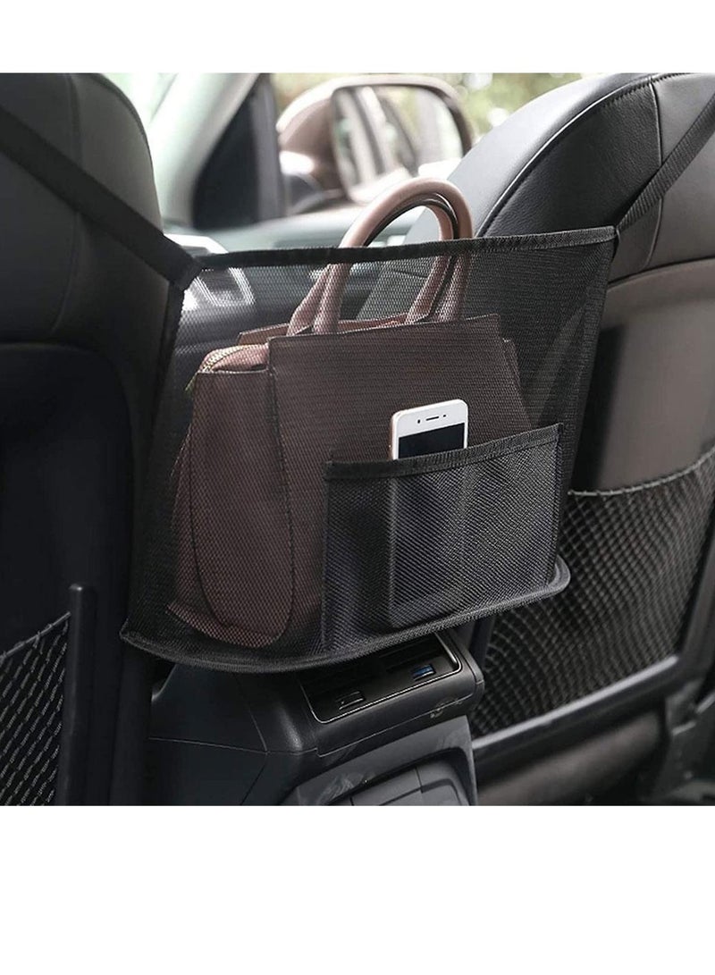 SYOSI Car Handbag Holder Net Pocket Car Purse Holder Net Pocket Handbag Organizer Front Seat Storage Driver Storage Pouch Bag Barrier for Car Front Backseat Pet Kids Phone Cup Tissue Black  - Image 1