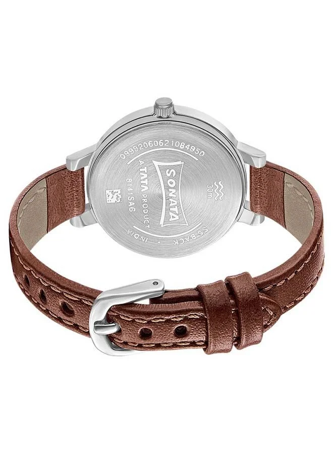 Sonata Round Shape Leather Band Chronograph Wrist Watch 8141SL05 - 32 mm - Brown