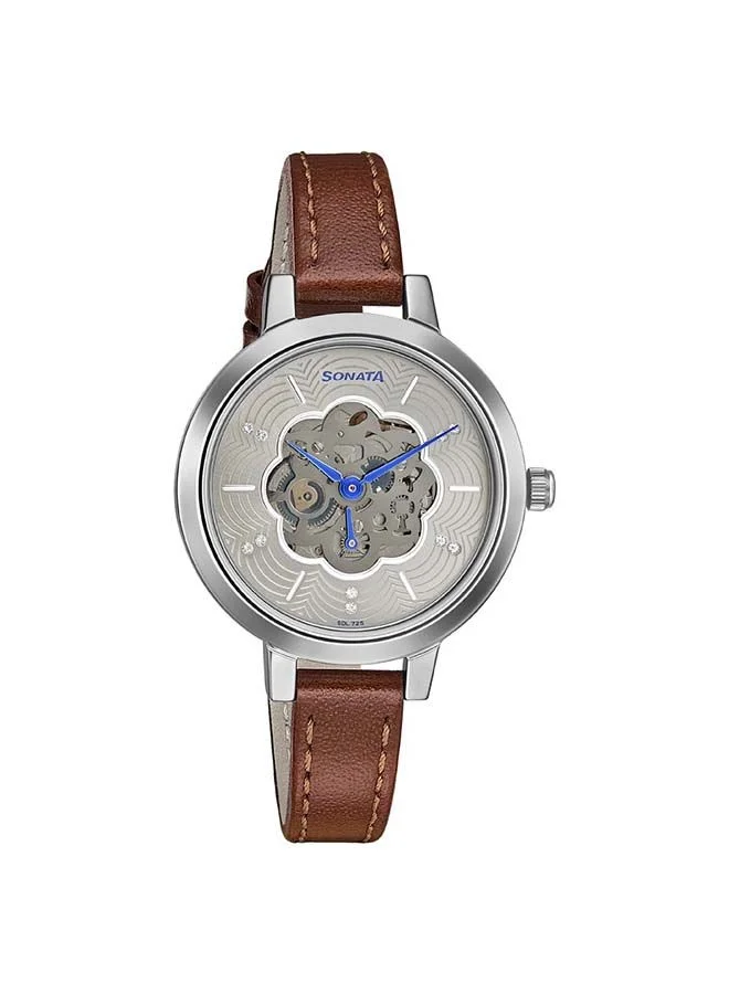 Sonata Round Shape Leather Band Chronograph Wrist Watch 8141SL05 - 32 mm - Brown