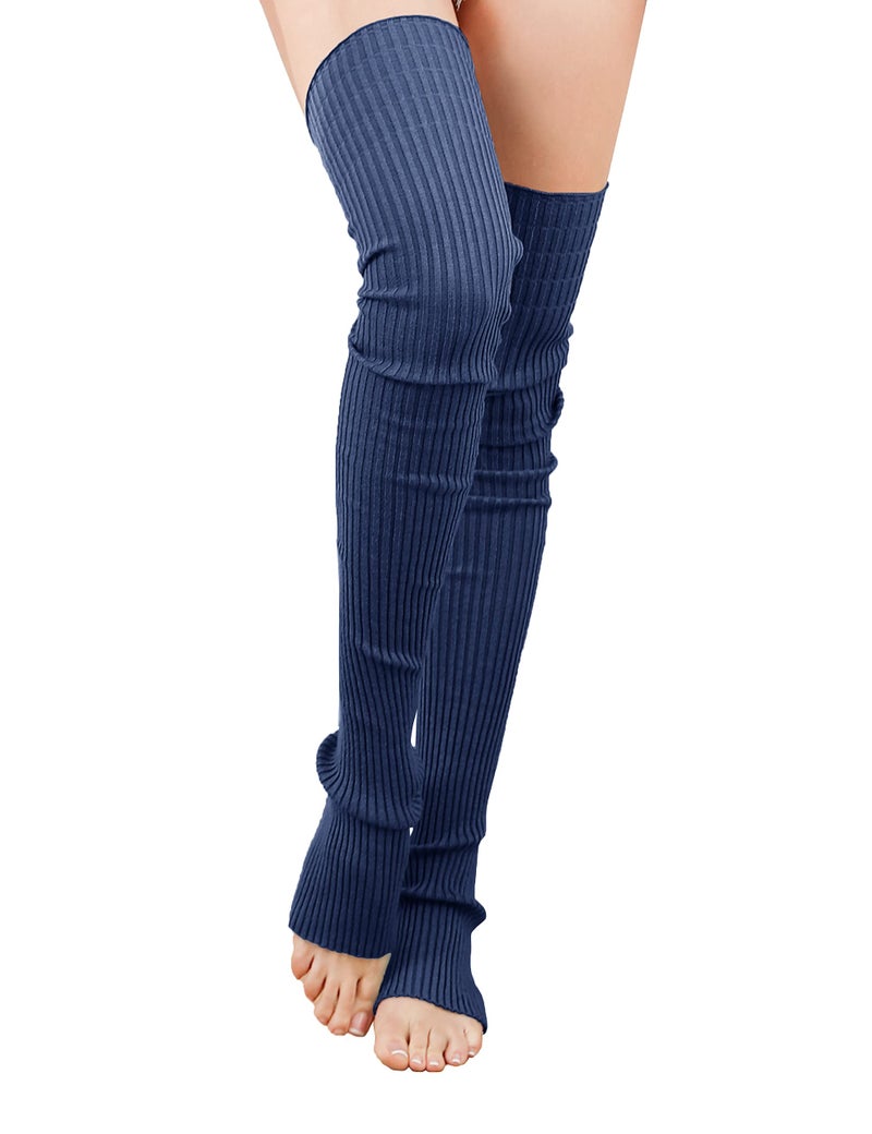 v28 Women Girls Thigh High Neon Ribbed Long 80s 90s Party Skating Leg Warmers (One Size, Hole86 -Navy) - Image 2