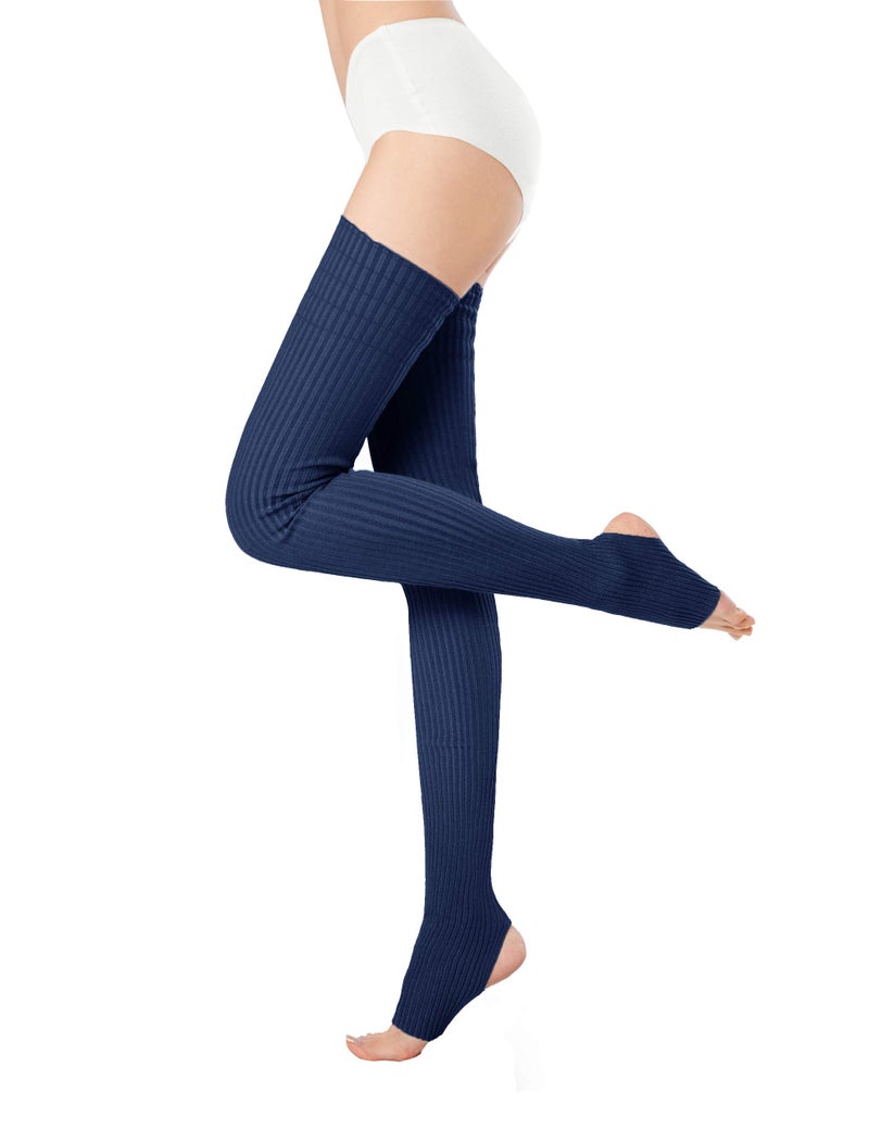 v28 Women Girls Thigh High Neon Ribbed Long 80s 90s Party Skating Leg Warmers (One Size, Hole86 -Navy) - Image 1
