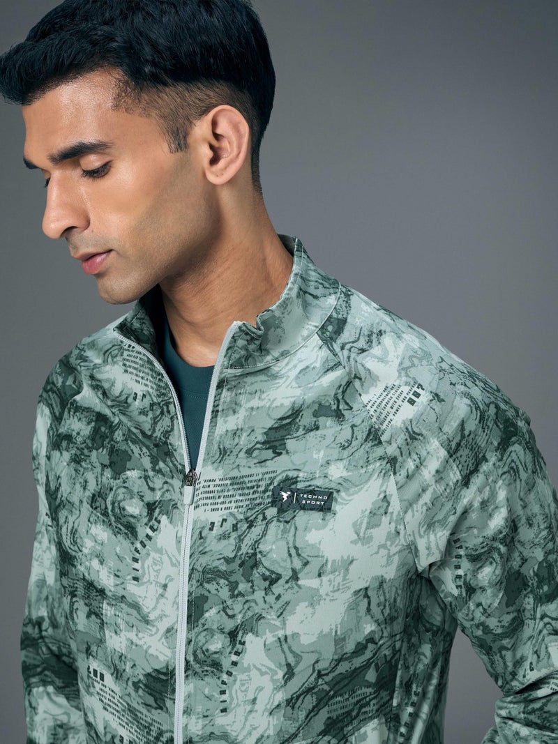 TECHNOSPORT Men's Slim Fit All Over Print Jacket for Sports, Gym & Regular Use - (MJPM92WFS005_Wind Fortress_XL) - Image 3