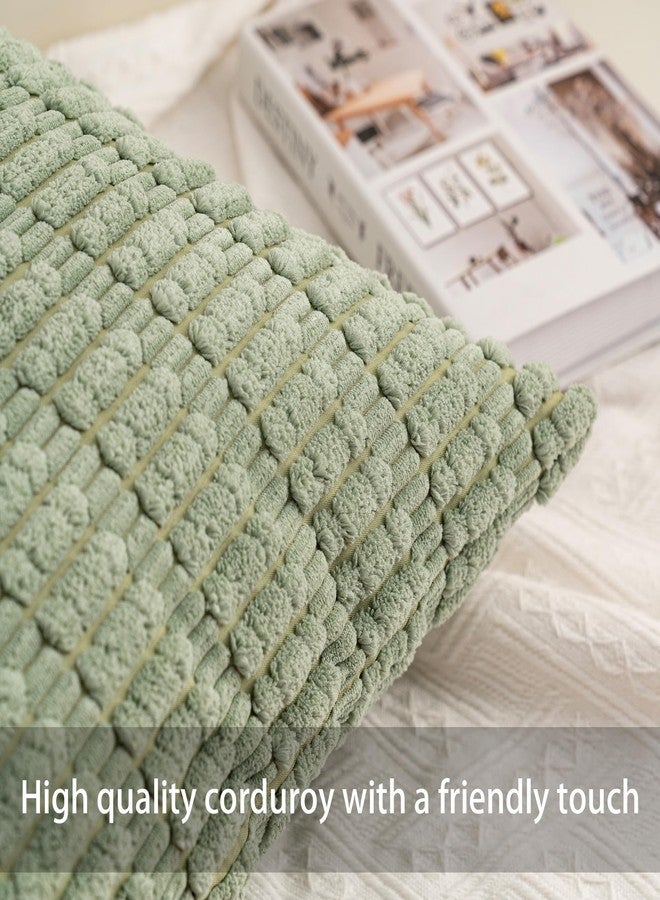 Aegero Pack of 2 Corduroy Decorative Throw Pillow Covers 18x18 InchSoft Boho Striped Pillow Covers Modern Farmhouse Home Decor for Sofa Living Room Couch Bed（Sage Green） - Image 2