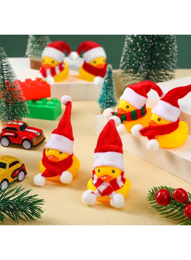 Funtery 12 Pcs Christmas Mini Rubber Duckies in Bulk with Xmas Hats and Scarf Christmas Rubber Duckies Bath Toy for Party Winter Holiday Favors Goodie Bag Fillers - Image 4