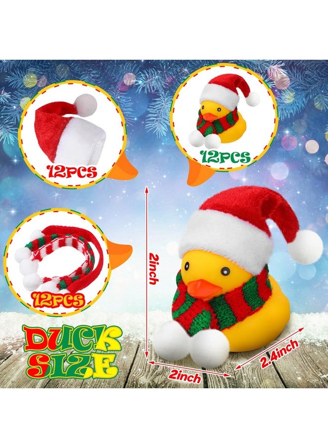 Funtery 12 Pcs Christmas Mini Rubber Duckies in Bulk with Xmas Hats and Scarf Christmas Rubber Duckies Bath Toy for Party Winter Holiday Favors Goodie Bag Fillers - Image 2