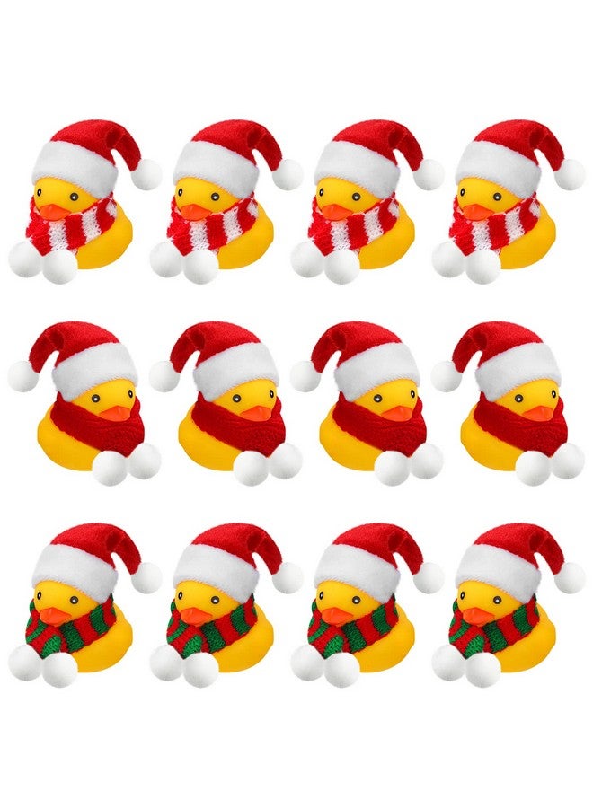 Funtery 12 Pcs Christmas Mini Rubber Duckies in Bulk with Xmas Hats and Scarf Christmas Rubber Duckies Bath Toy for Party Winter Holiday Favors Goodie Bag Fillers - Image 1