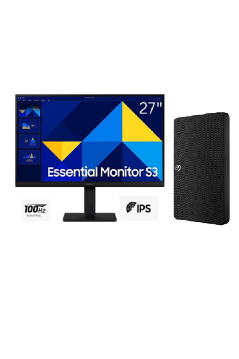 سامسونج Home & Office Bundle - 27 inch S3 S30GD FHD IPS Monitor 100Hz + Seagate 1TB Expansion Portable HDD - Image 1