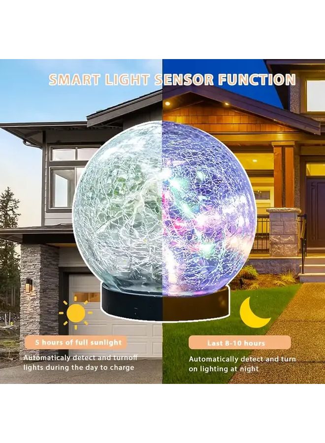 Solar LED Glass Ball Lights Colorful Crackle Design Outdoor Garden Decor - Image 1