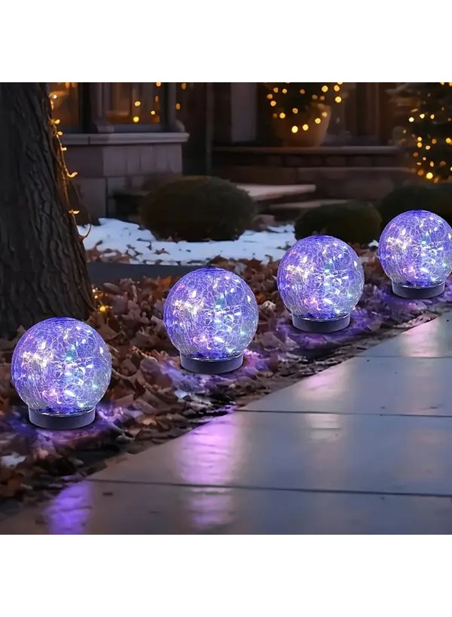 Solar LED Glass Ball Lights Colorful Crackle Design Outdoor Garden Decor - Image 2