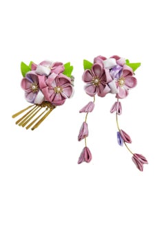 Amosfun Amosfun 2 Pcs Japanese Kimono Flower Hair Pin Japanese Tsumami Hair Clips Kanzashi Hair Sticks Picks Hair Accessories for Women Girls Light Pink 