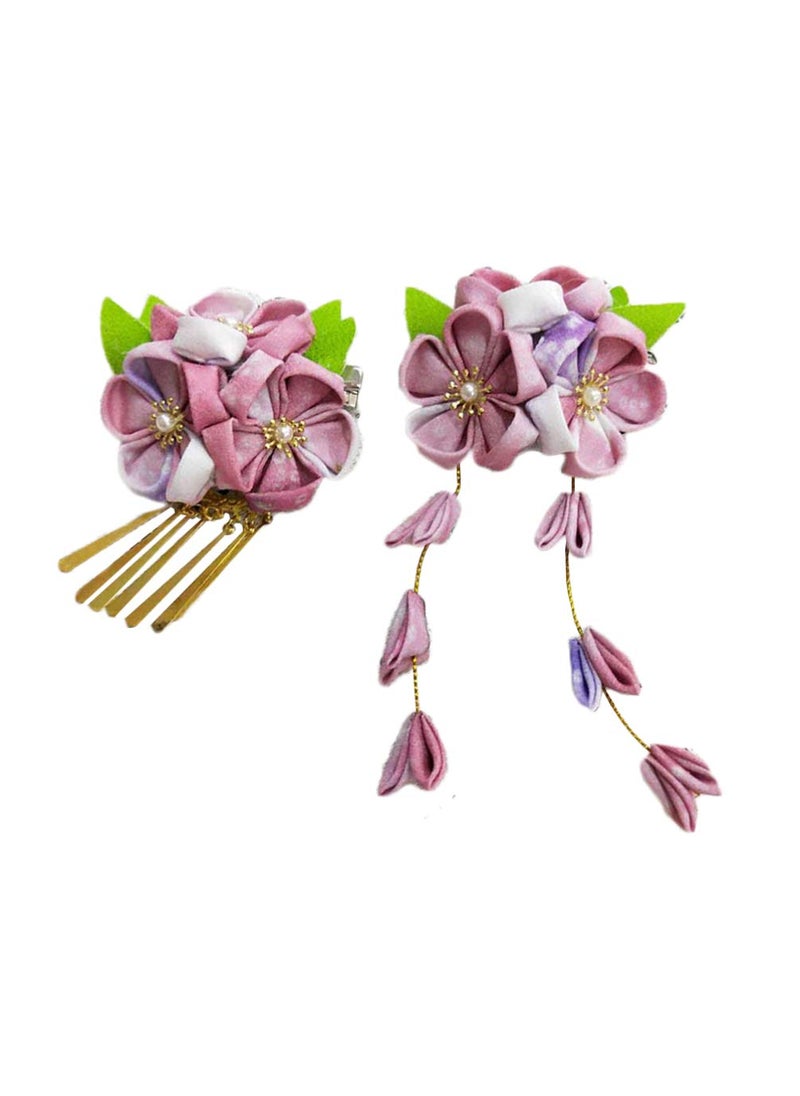 Amosfun - Amosfun 2 Pcs Japanese Kimono Flower Hair Pin Japanese Tsumami Hair Clips Kanzashi Hair Sticks Picks Hair Accessories for Women Girls Light Pink - Image 1