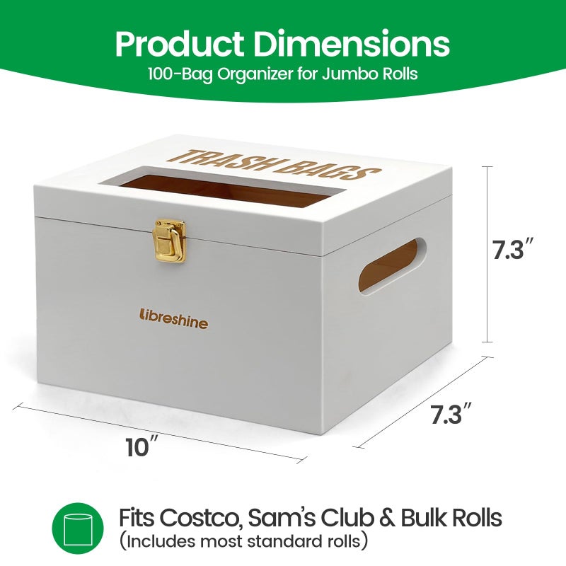 Libreshine Extra Large White Bamboo Trash Bag Holder Dispenser, Fits Costco & Sam's Club Jumbo Rolls, Under-Sink, Cabinet & Wall Mount Organizer, Garbage Bag Storage for Kitchen, Pantry, Garage - Image 5
