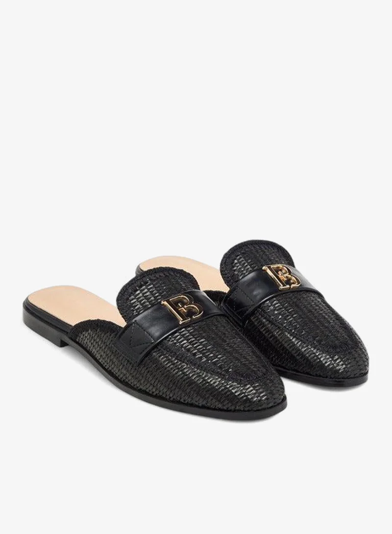 Flora Bella By Shoexpress BLACK Textured Slip-On Mules with Metal Accent for Women | Best Price UAE