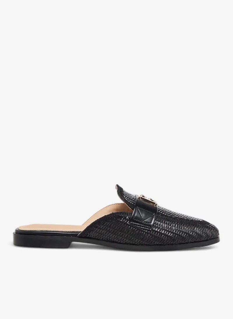 Flora Bella By Shoexpress BLACK Textured Slip-On Mules with Metal Accent for Women | Best Price UAE