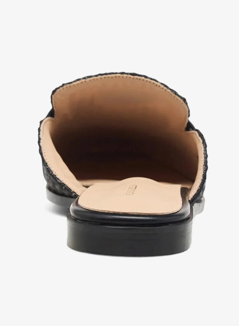 Flora Bella By Shoexpress BLACK Textured Slip-On Mules with Metal Accent for Women | Best Price UAE