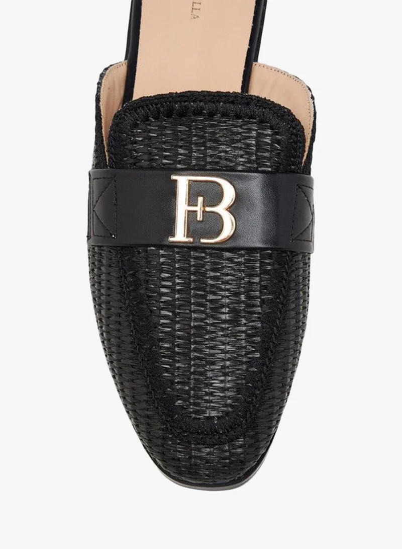 Flora Bella By Shoexpress BLACK Textured Slip-On Mules with Metal Accent for Women | Best Price UAE