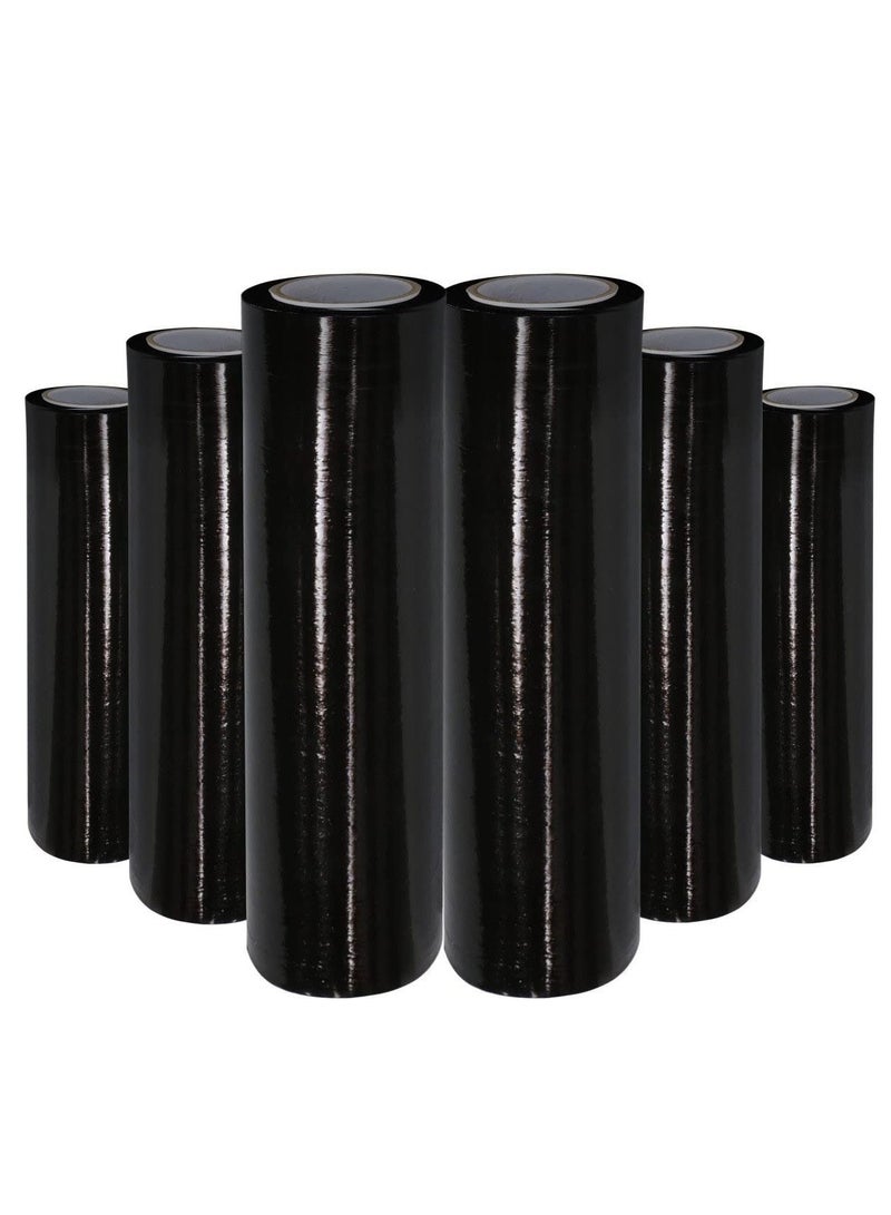 MARKQ [6 Rolls] Black Stretch Film Wrap - 500mm Heavy Duty Plastic Shrink Wrap for Pallet Wrap, Packing, Moving and Packaging - Cling Wrap