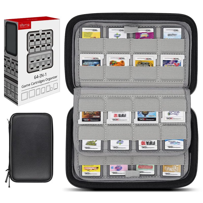 sisma 64 DS 3DS Switch Game Case Compatible with Nintendo Game Cartridges, Cards Holder Organizer Home & Travel Safekeeping Storage Case Carrying Bag - Image 1