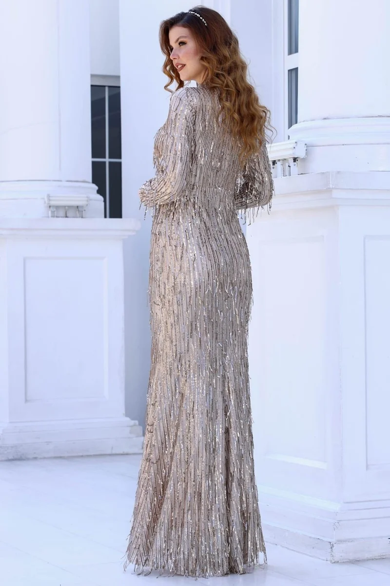 Esilanur Sparkling Hijab Evening Dress Gold