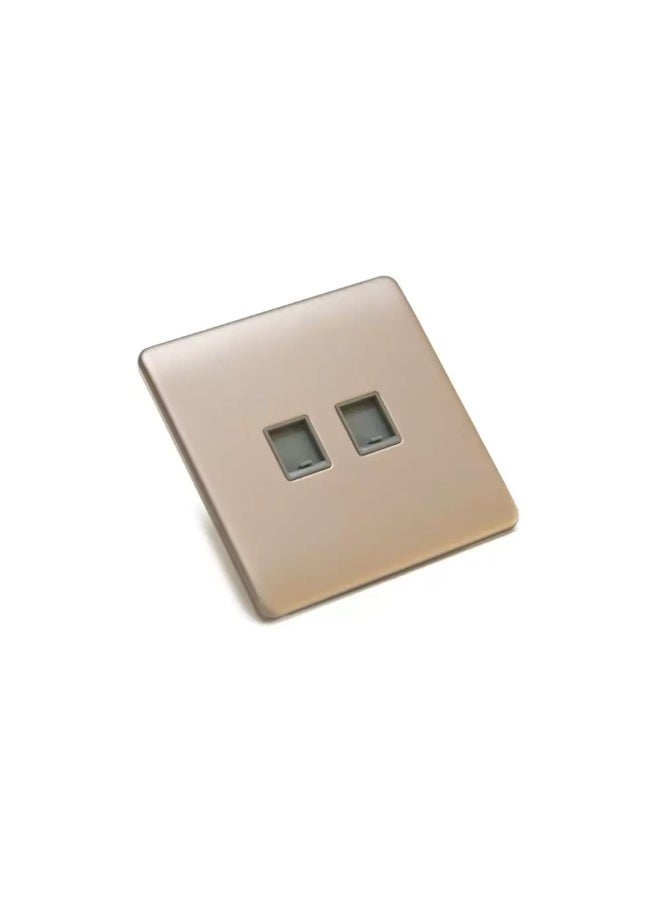 FYM FYM - 2 Gang RJ45 Socket Outlet, Satin Nickel, 86x86mm, 3.5mm Ultra slim Metallic Plated with Scratch Resistance, Durable & High Quality 