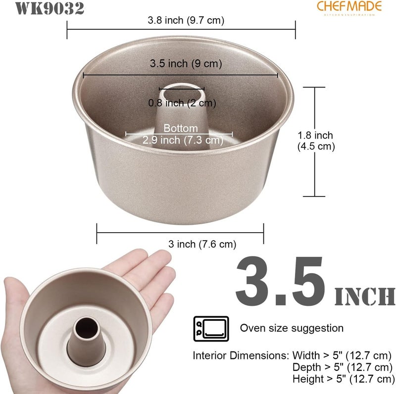 chefmade Mini Angel Food Pan Set, 3.5-Inch 4Pcs Non-Stick Chiffon Tube Pan for Oven and Instant Pot Baking (Champagne Gold) - Image 2