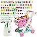 Jovow 102pcs Kids Shopping Cart Trolley Play Set with Pretend Food and AccessoriesPerfect for Ages 3 Pretend Play and RolePlaying Games Pink - Image 2